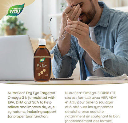 NutraSea 干眼症专用 Omega-3 液体 – 支持正常泪液功能并帮助缓解干眼症症状 – 1500 毫克 EPA+DHA（1200 毫克 EPA + 300 DHA）和 150 毫克 GLA – 500 毫升 - 柑橘味