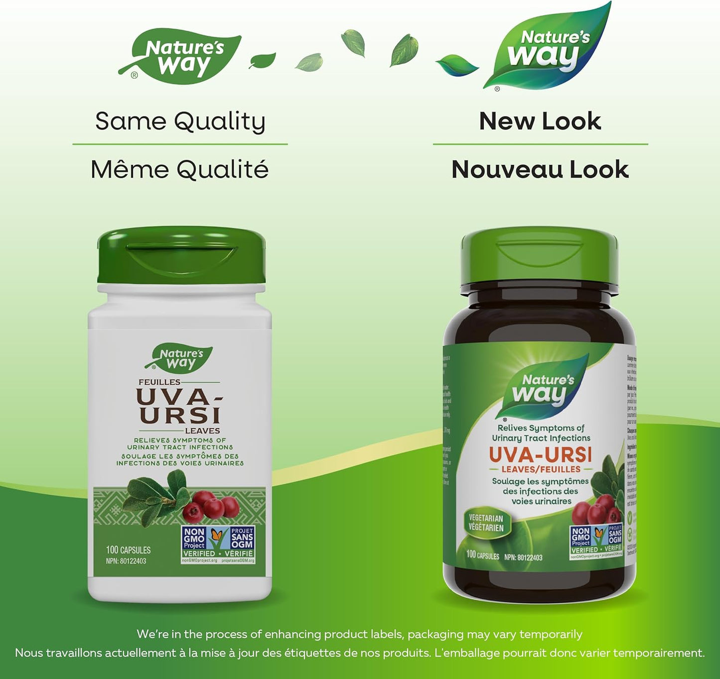 Nature's Way 熊果葉 - 溫和利尿 - 有助於緩解泌尿道感染症狀，100 粒素食膠囊，每粒含 370 毫克熊果葉，經非基因改造計畫驗證