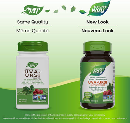 Nature's Way 熊果葉 - 溫和利尿 - 有助於緩解泌尿道感染症狀，100 粒素食膠囊，每粒含 370 毫克熊果葉，經非基因改造計畫驗證