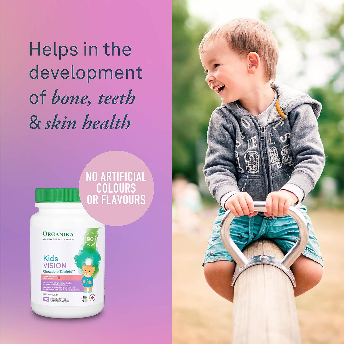 Organika 儿童视力咀嚼片草莓味 - 维生素 A、β-胡萝卜素，支持功能和发育 - 90 片