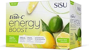 Sisu 能量提升，含酯化維生素 C、檸檬青檸味，24 小時免疫支持，維生素 C 飲料混合物，含活力 B 群維生素和電解質，30 個獨立包裝，純素、非基因改造、無麩質、無乳製品