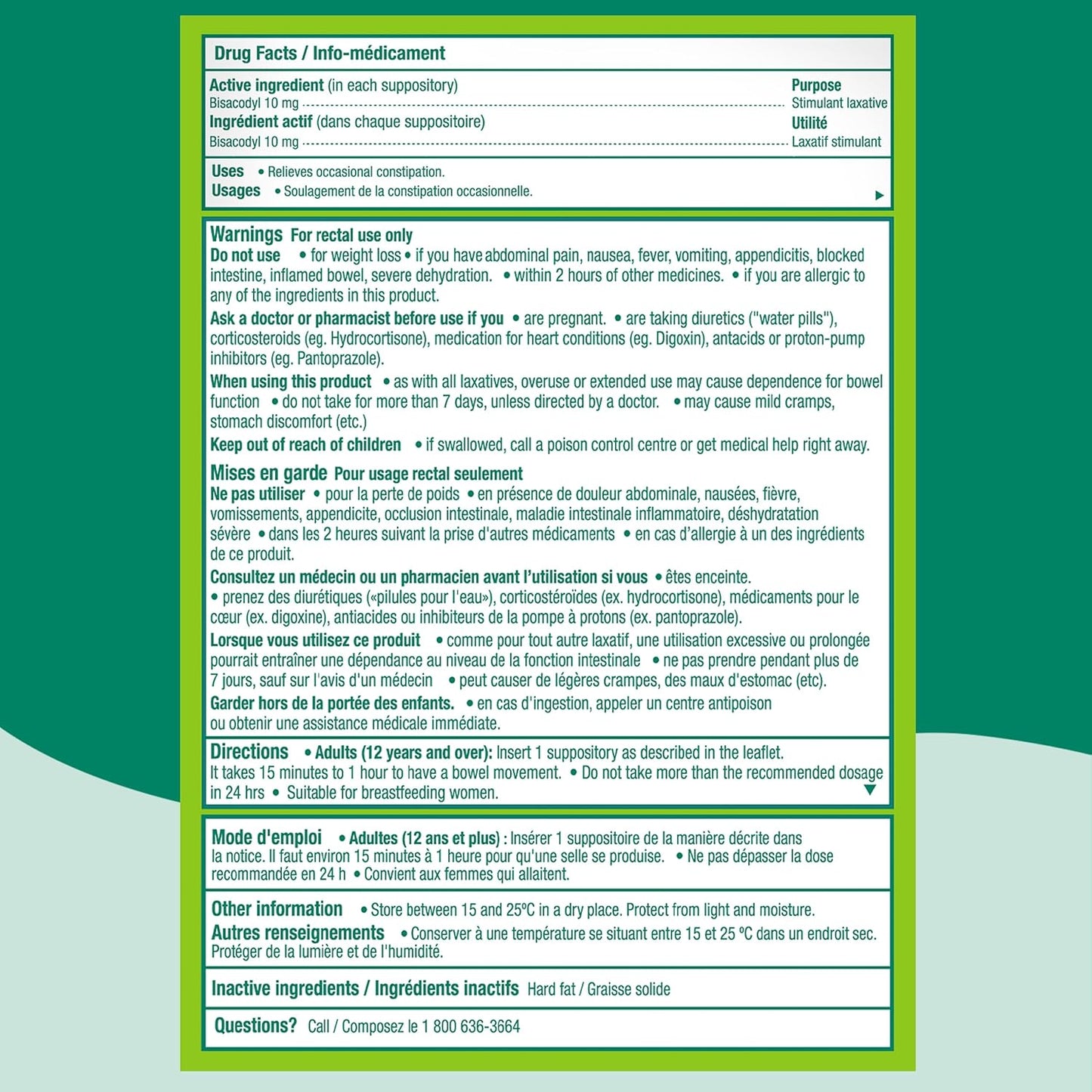 Dulcolax 比沙可啶泻药栓，10 毫克泻药，用于缓解偶发性便秘，15-60 分钟内起效，适用于成人和 12 岁以上儿童以及哺乳期妇女，缓解便秘，3 粒装