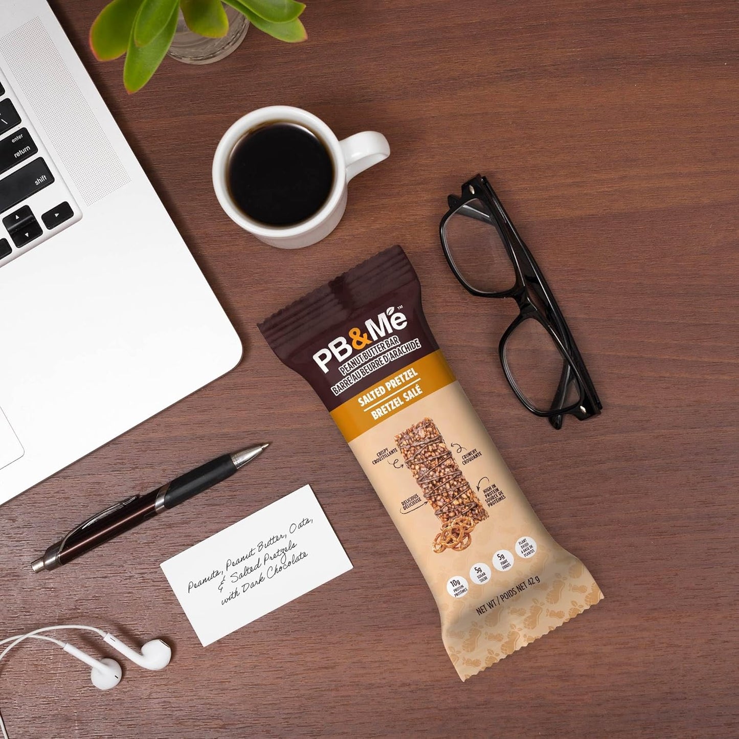 PB&Me Peanut Butter Protein Bars – Salted Pretzel, 10g Protein, Low Sugar, High Fiber, No Artificial Sweeteners or Preservatives, Meal Replacement, 5-Pack, Snack Bars for Work, Gym & Travel