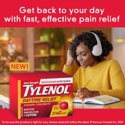 特强泰诺日间缓解片，500 毫克对乙酰氨基酚 + 65 毫克咖啡因，缓解早晨头痛和疼痛，20 片