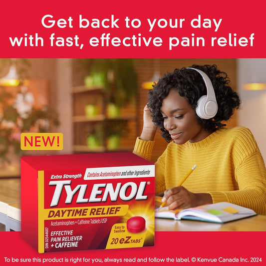 特强泰诺日间缓解片，500 毫克对乙酰氨基酚 + 65 毫克咖啡因，缓解早晨头痛和疼痛，20 片