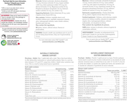 Jamieson 100% 成人複合維生素，含葉黃素、鈣和生物素。支持免疫力、能量和整體健康，富含抗氧化劑，無麩質，每日一片，115 粒膠囊