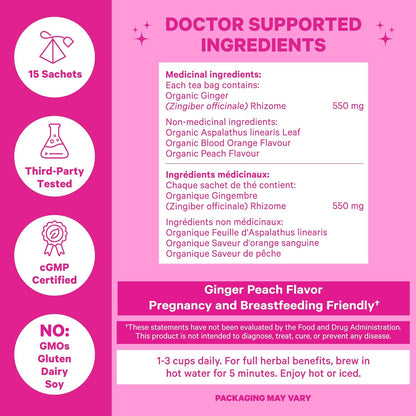粉红鹳缓解茶：100% 有机缓解恶心茶，姜茶，女性自有，姜桃味，30 杯