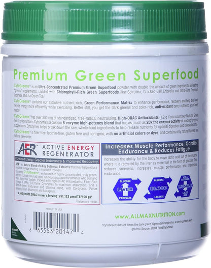 CytoGreens - 巴西莓綠茶 - 60 份，535 克 & ALLMAX Nutrition - 肌​​肉一水合物，微粉化肌酸粉，用於力量和肌肉恢復，無麩質且快速吸收 400 克