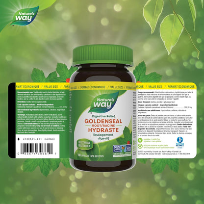 Nature's Way 黃連根 – 緩解消化不良 – 幫助消化 – 溫和瀉藥 – 非基因改造 – 100 粒素食膠囊，超值裝