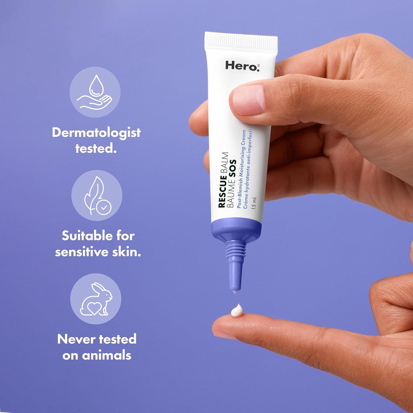 Hero Cosmetics Rescue Balm Post-Blemish Cream – Moisturizing & Soothes Dry, Sensitive Skin, Hydrating Formula, Non-Comedogenic Cream, Dermatologist Tested, 15ml (Pack of 1)