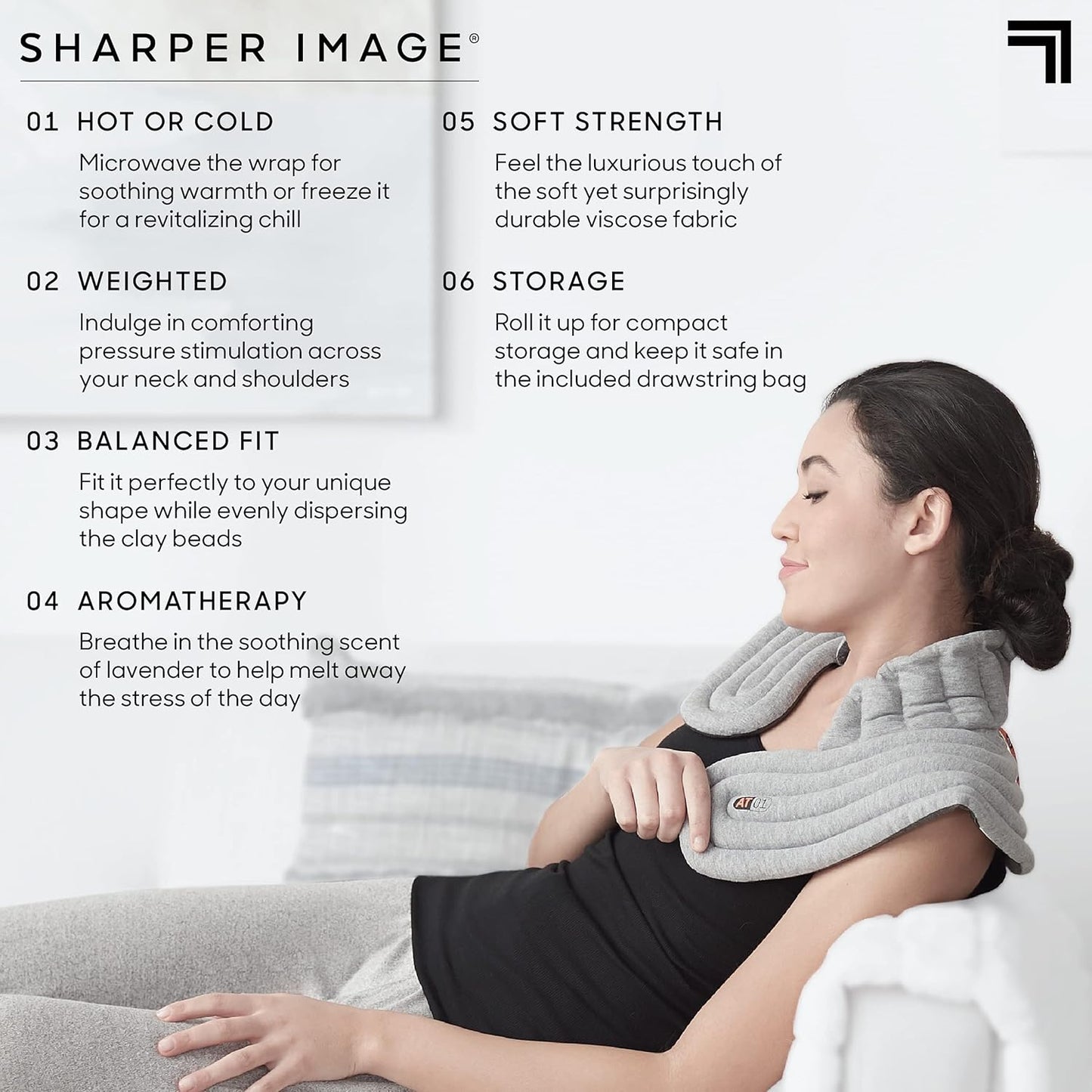 SHARPER IMAGE Heated Neck & Shoulder Aromatherapy Wrap, Lavender Scented Hot & Cold Therapy, Weighted Muscle Pain & Stress Relief, Luxurious Soft Plush, Adjustable Fit, Relaxation & Self-Care