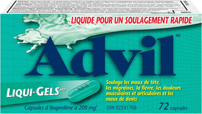 Advil Regular Strength Ibuprofen Pain Relief Liquid-Gels, Fast Acting Pain Relief for Migraine, Back, Neck, Joint, and Muscle Relief, 200mg (72 Count)