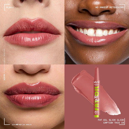 NYX Professional Makeup Fat Oil Slick Click, Lip Balm, 12 HR Hydration, Infused With Nourishing Oils, High Shine Finish, Buildable Colour, Shade: Caption This (Soft Blush Nude)