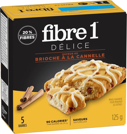 FIBRE 1 Delights 肉桂卷风味棒，天然口味，零食棒，5 包肉桂卷棒