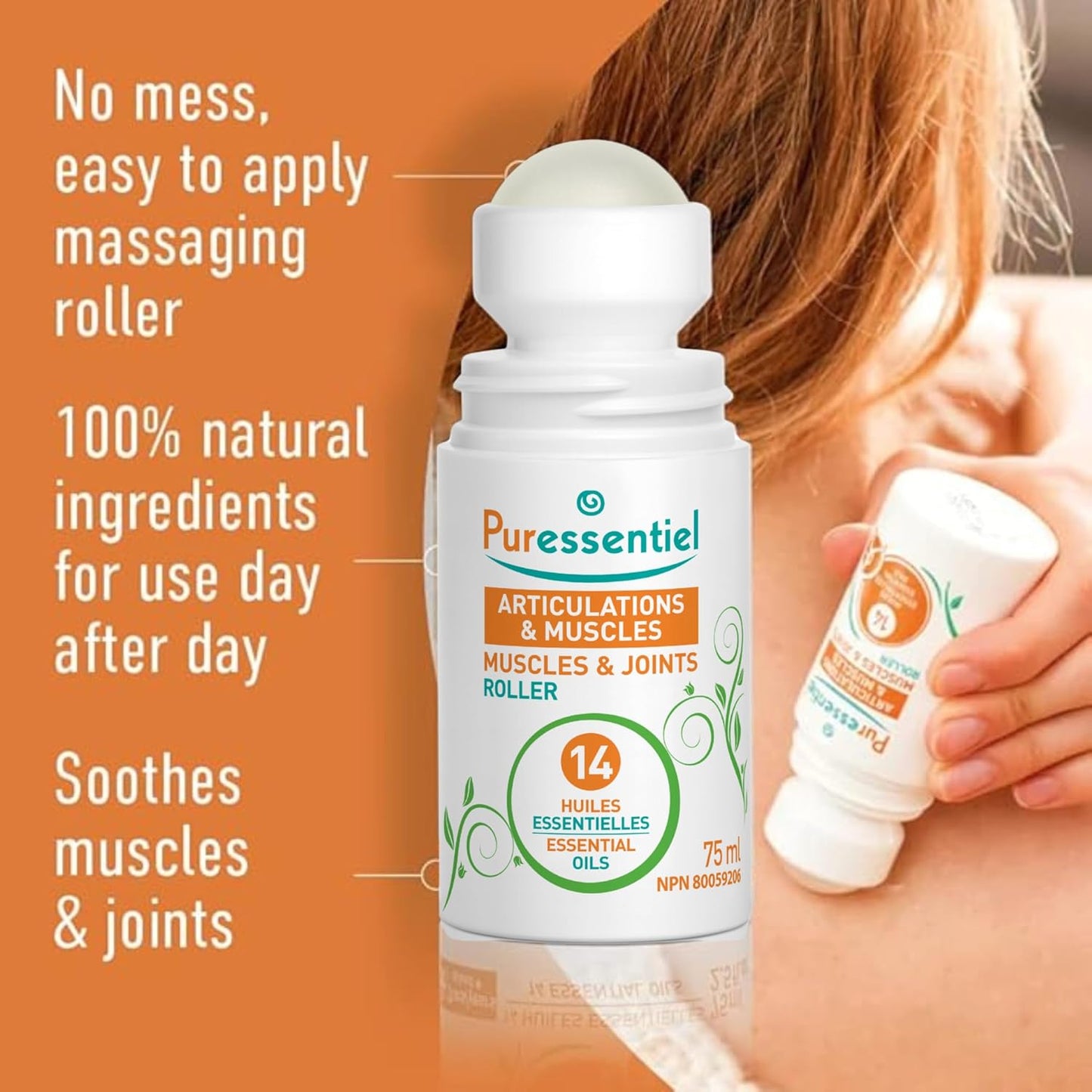 PURESSENTIEL - 肌肉和关节滚珠，含 14 种精油 - 暂时缓解肌肉和关节疼痛 - 经临床验证 - 非常适合运动员和关节炎患者 - 75 毫升