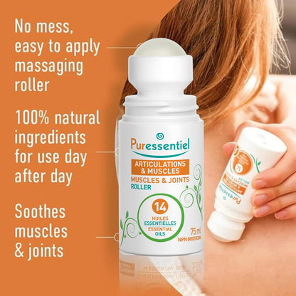 PURESSENTIEL - 肌肉和关节滚珠，含 14 种精油 - 暂时缓解肌肉和关节疼痛 - 经临床验证 - 非常适合运动员和关节炎患者 - 75 毫升