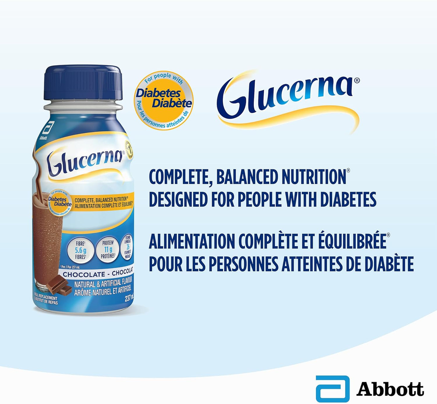 Glucerna Nutritional Drink, Meal Replacement Shakes, Complete, Balanced Nutrition For People With Diabetes, Chocolate, 6 x 237-mL Bottles