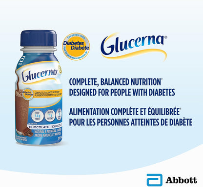 Glucerna Nutritional Drink, Meal Replacement Shakes, Complete, Balanced Nutrition For People With Diabetes, Chocolate, 6 x 237-mL Bottles
