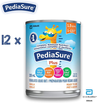 Pediasure Plus（含纤维），配方流质饮食，235 毫升罐装，香草味，12 罐装，2820 毫升