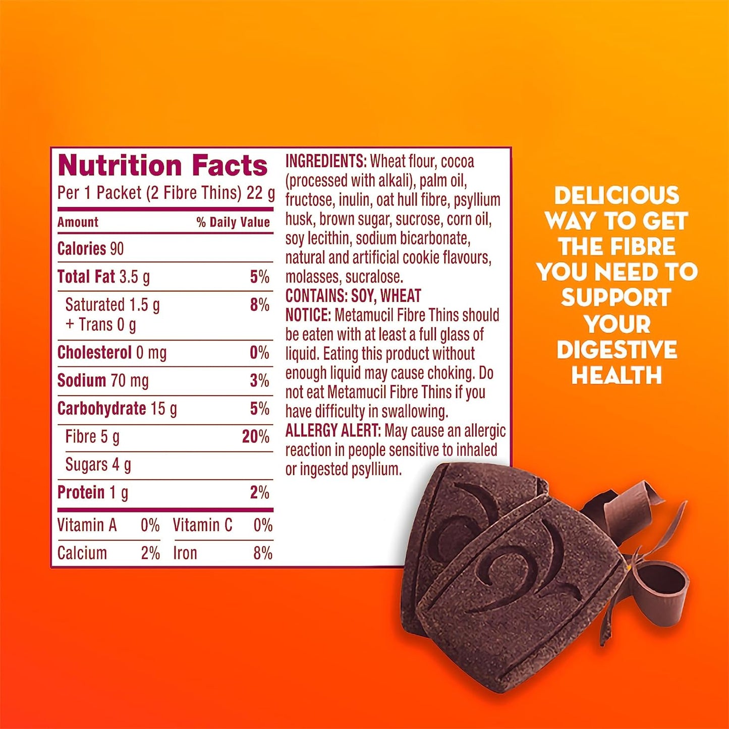 Metamucil 纤维薄片，巧克力味，12 份（共 24 块饼干）