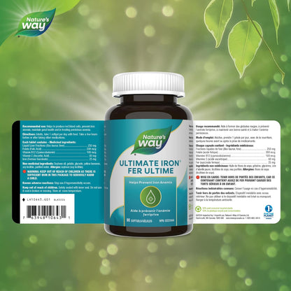 Nature's Way 終極鐵劑 - 鐵補充劑，促進紅血球生成和預防貧血 - 含葉酸、維生素 B12 和維生素 C - 90 粒軟膠囊