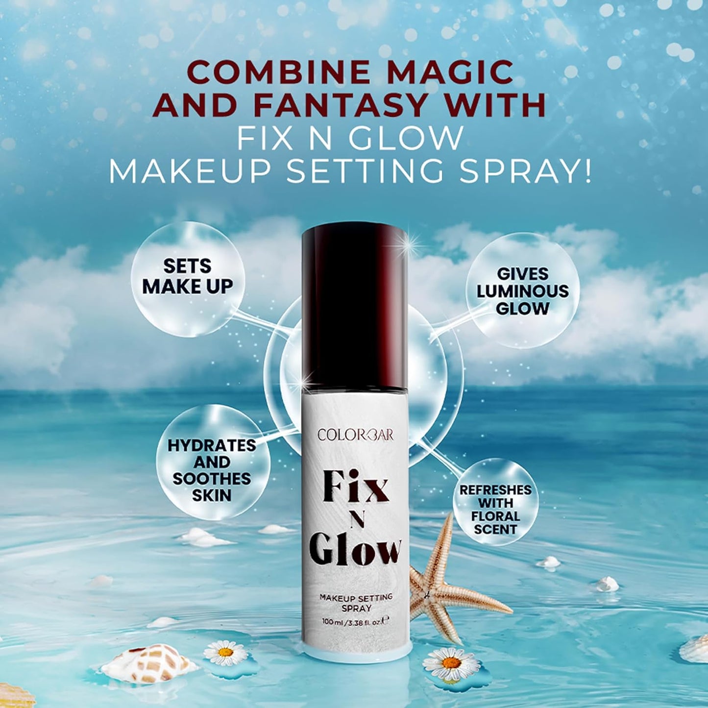 Colorbar Fix N Glow Spray - 定妝噴霧 - 超細噴霧鎖妝 - 輕盈保濕和遮瑕 - 100 毫升