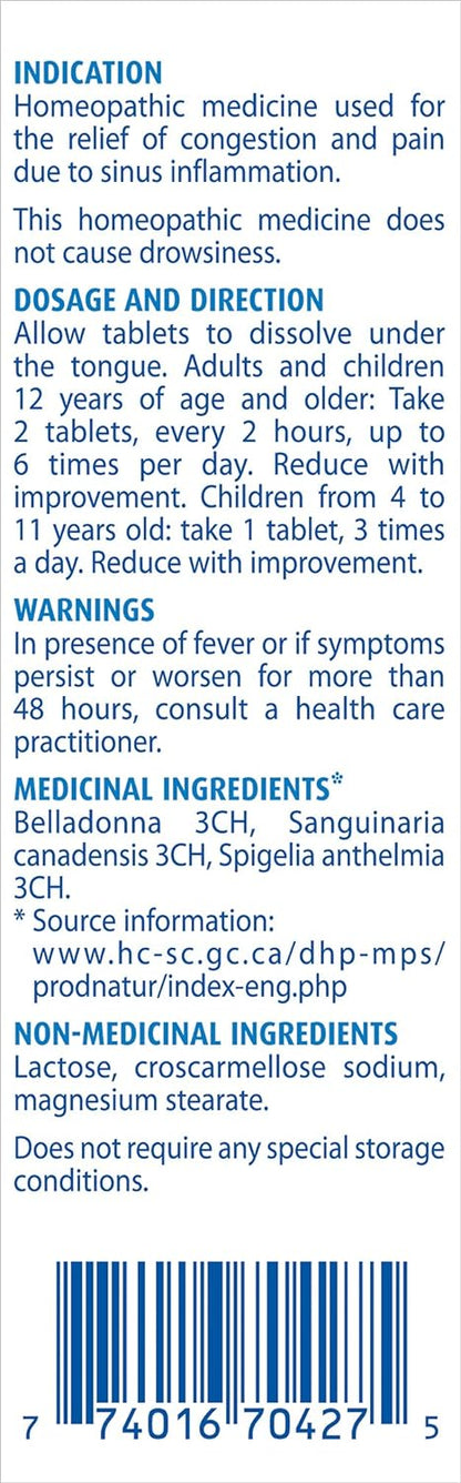 Boiron Sinusalia，60 片装，顺势疗法药物，用于缓解鼻塞和鼻窦炎症相关疼痛，如鼻塞和鼻窦压力，不引起困倦，适用于 4 岁至成人