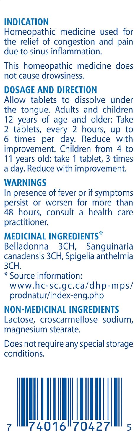 Boiron Sinusalia，60 片装，顺势疗法药物，用于缓解鼻塞和鼻窦炎症相关疼痛，如鼻塞和鼻窦压力，不引起困倦，适用于 4 岁至成人