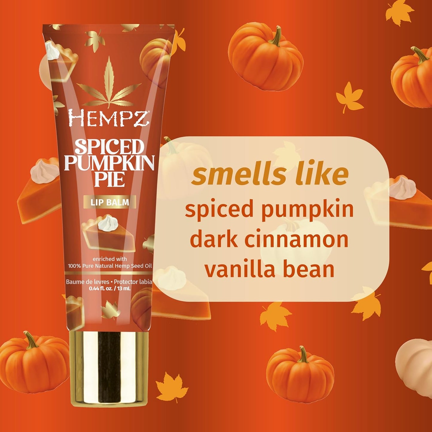 Hempz Spiced Pumpkin Pie Lip Balm, Nourishing Lip Care, Limited Edition Gloss, .44 fl.oz.