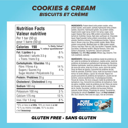 纯蛋白棒 - 营养丰富，无麸质，采用乳清蛋白混合物制成 - 低糖，蛋白质零食。美味满足。加拿大制造，曲奇奶油味（6包）