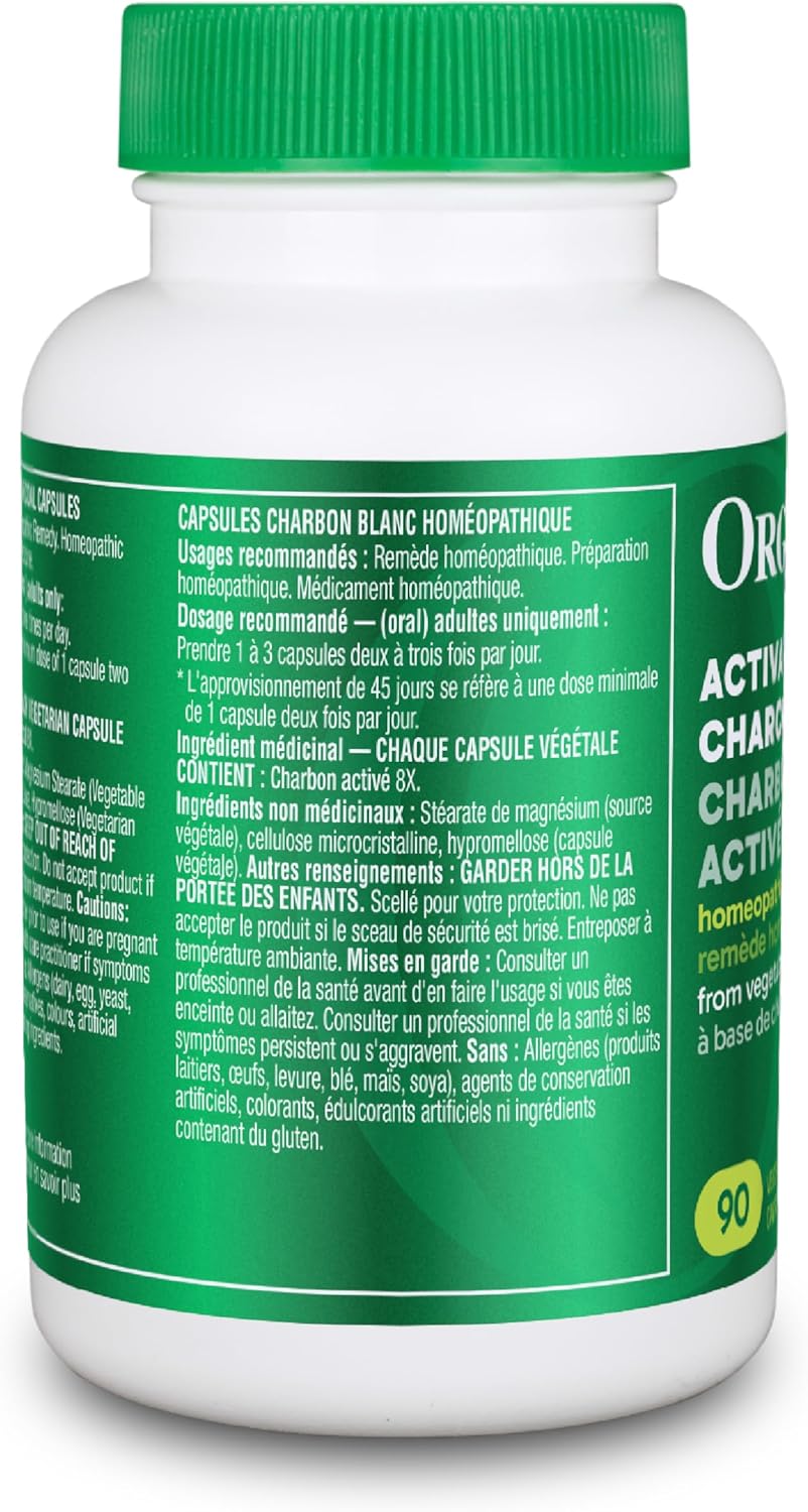 Organika 加拿大製造活性碳 - 順勢療法活性碳，有助於消化，排毒，緩解脹氣和腹脹 - 90 粒膠囊