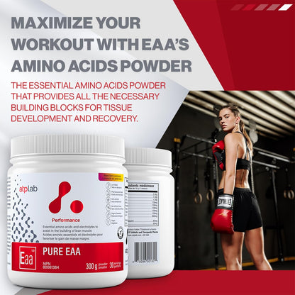 ATP LAB 纯 EAA 粉，300 克，30 份，浆果柠檬水口味 - 11 种 EAA 和电解质的完整混合物 - L-赖氨酸、L-蛋氨酸、色氨酸 - 锻炼支持和补水必需氨基酸