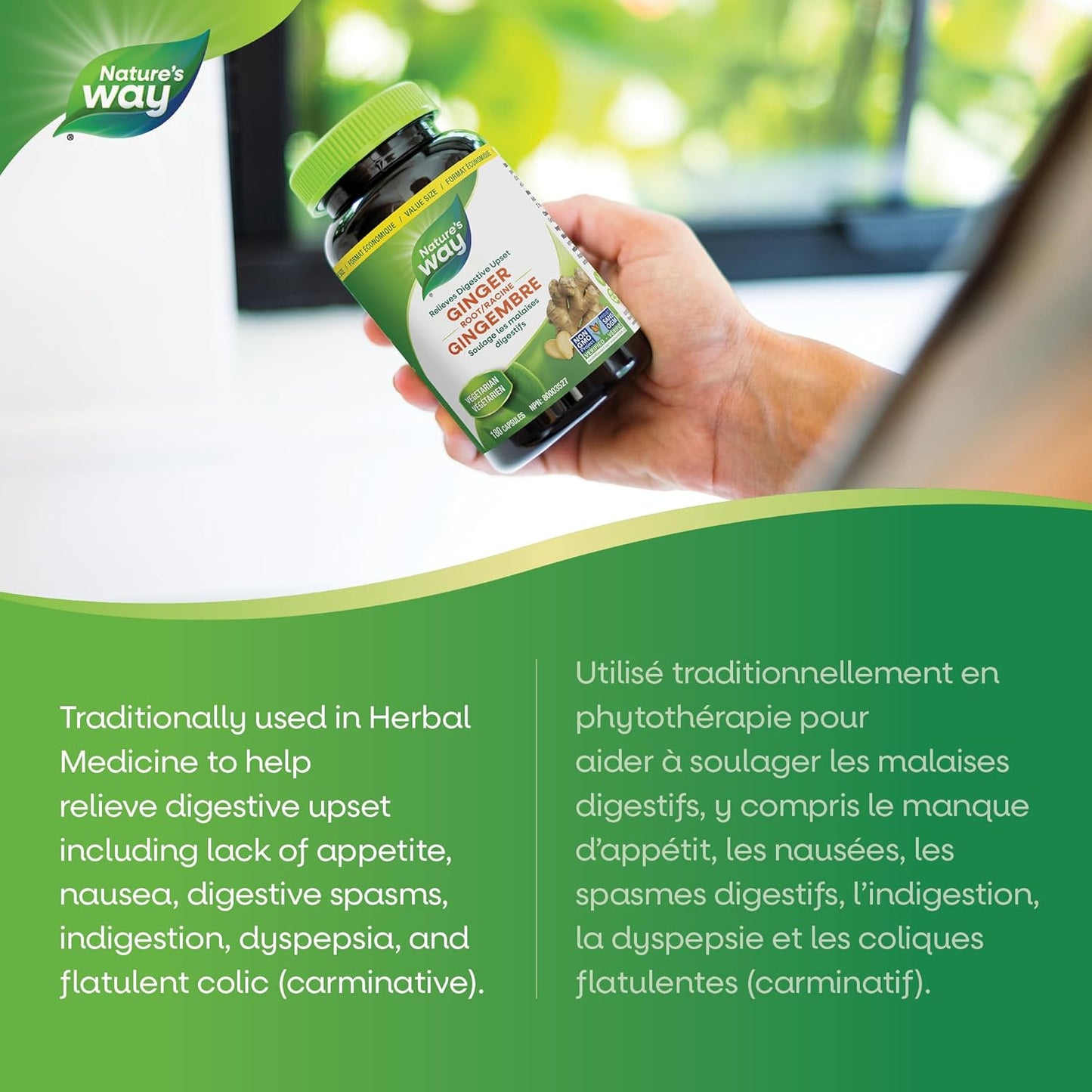 Nature's Way 薑根 – 傳統消化支持補充劑 – 用於草藥，幫助緩解消化不良 – 非基因改造 – 180 粒素食膠囊，超值裝