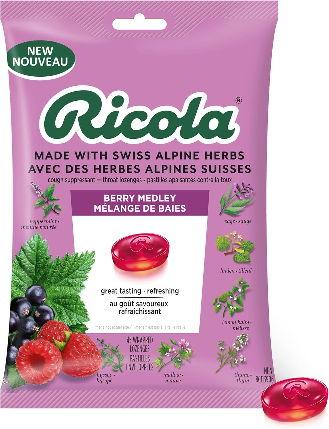 Ricola Berry Medley Throat Drops, 45 Count, Delicious Throat Relief & Care, Oral Anesthetic, Naturally Flavored