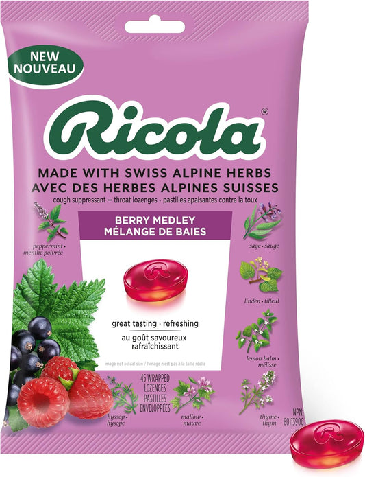 Ricola Berry Medley Throat Drops, 45 Count, Delicious Throat Relief & Care, Oral Anesthetic, Naturally Flavored