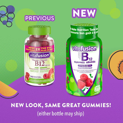 Vitafusion B12 成人維生素軟糖，每日 1000 微克維生素 B12，幫助營養代謝，140 粒，2 個月用量，包裝可能有所不同