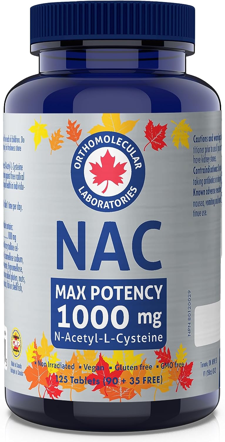 Orthomolecular Laboratories - NAC N-乙醯-L-半胱氨酸 1000 毫克，125 片，強效 125 天劑量 - 肝臟健康、肺部健康和呼吸系統補充劑 - N-乙醯半胱氨酸 NAC 穀胱甘肽補充劑