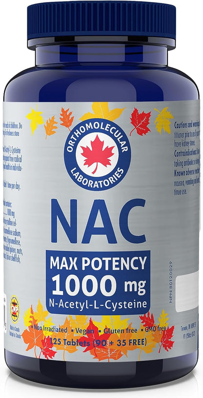 Orthomolecular Laboratories - NAC N-乙醯-L-半胱氨酸 1000 毫克，125 片，強效 125 天劑量 - 肝臟健康、肺部健康和呼吸系統補充劑 - N-乙醯半胱氨酸 NAC 穀胱甘肽補充劑