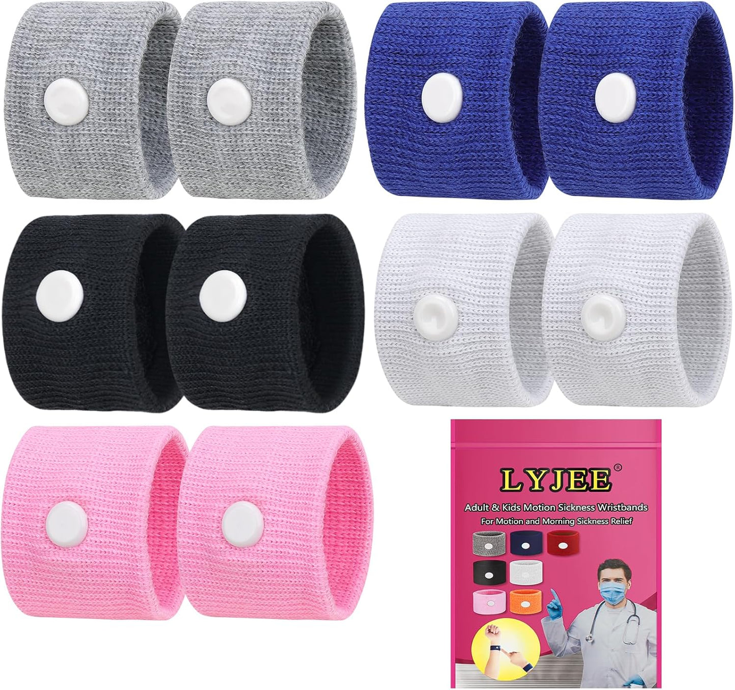 LYJEE 5 Pairs Motion Sickness Nausea Relief Wristbands for Sea Car Flying Pregnant Travel Sickness Bracelet (5pairs)