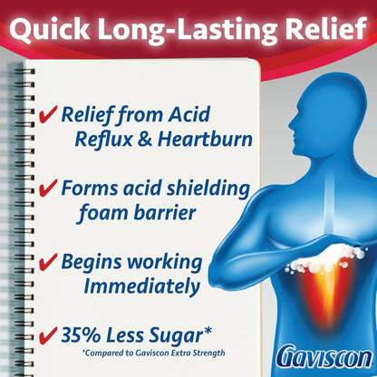 Gaviscon 強效口味爆裂片 - 60 片 - 可咀嚼的起泡抗酸片，可日夜緩解胃灼熱、胃酸倒流和胃食道逆流症，水果口味 - 不含鋁、乳糖和麩質