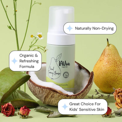 Lav Kids Foaming Facial Cleanser for refreshed, yet gentle scented skin, Soap free Kids & Baby facial cleanser, Dermatologically Tested Kids face wash for All Skin Types Including Sensitive Skin 100ml