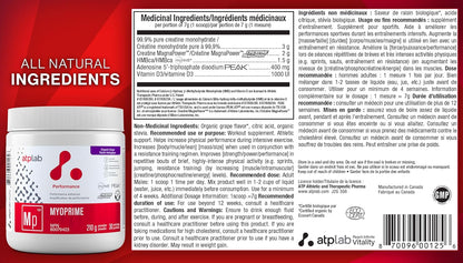 ATP LAB - Myoprime 210克（有机葡萄味）30份 - 肌酸一水合物粉 - 肌酸蛋白粉 - 性能增强剂 - 减少蛋白质分解