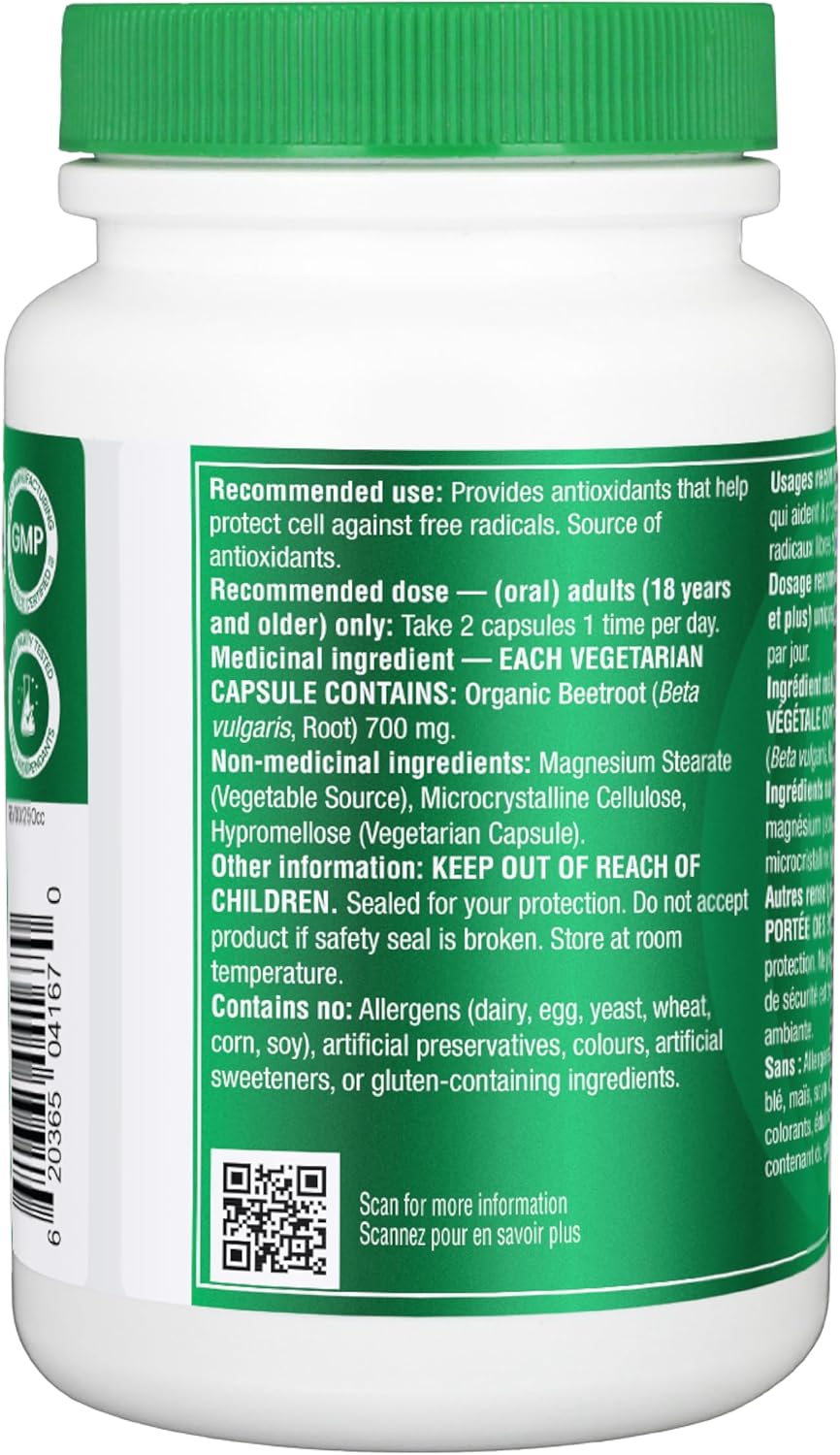 Organika 甜菜根有机 - 1400 毫克高效抗氧化剂，血压支持，一氧化二氮 + 运动表现 - 120 粒胶囊