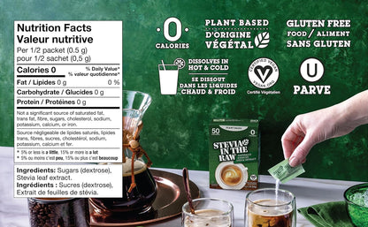 Stevia In The Raw - Zero-Calorie Natural Sweetener - Diabetic-Friendly, Gluten-Free, Kosher, Vegan - Ideal for Iced and Hot Coffee, Tea and Smoothies - 50 Packets