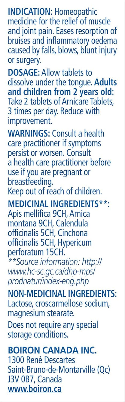 Boiron Arnicare 片剂，60 片，顺势疗法药物，用于缓解肌肉和关节疼痛、受伤肿胀、瘀伤和擦伤，来自天然来源的植物，包括山金车