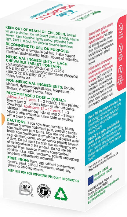 Organika 兒童益生菌咀嚼片 - 熱帶鳳梨口味 - 腸道健康與免疫支持 - 30 片