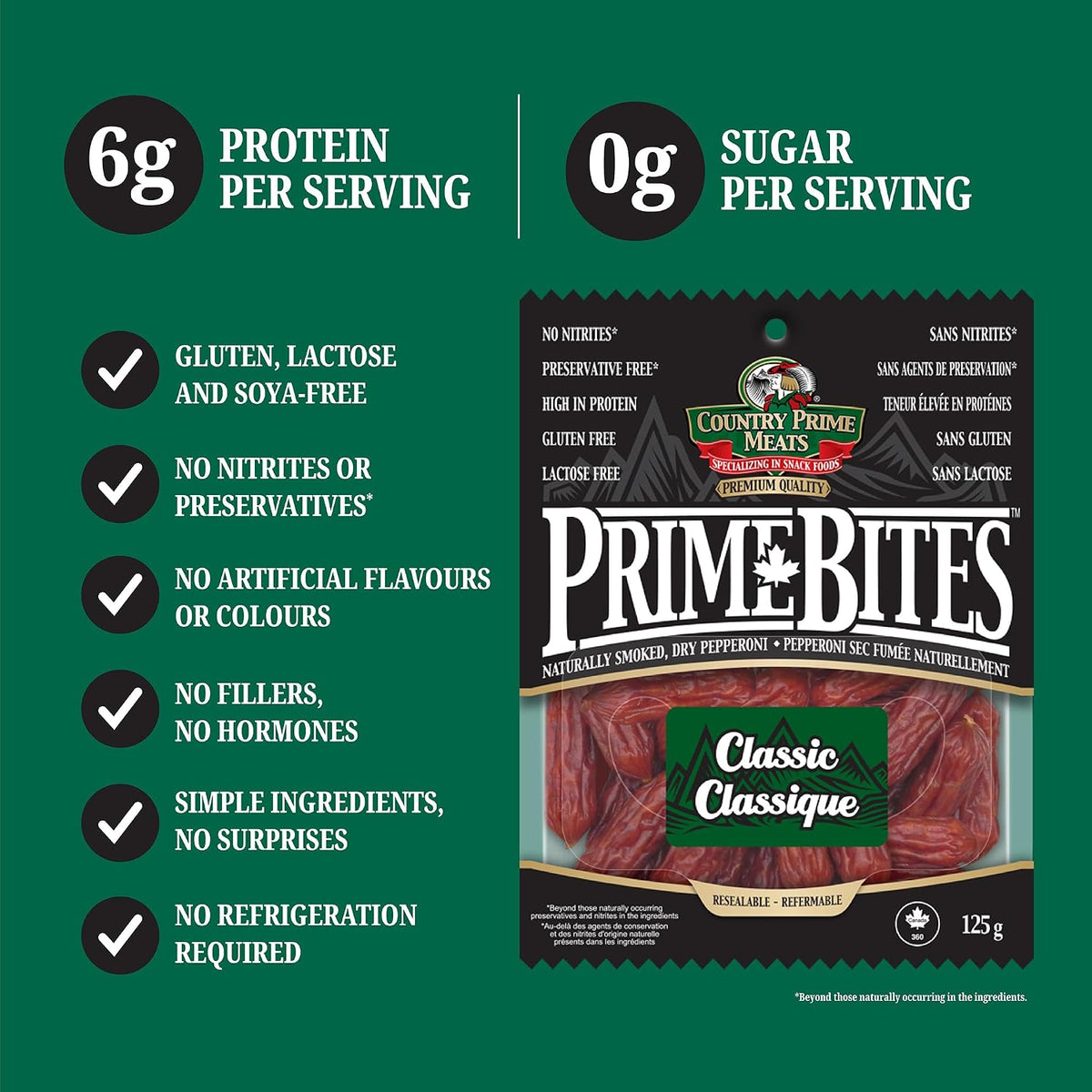 Country Prime Meats Prime Bites Pepperoni Classic 125g (Pack of 16)