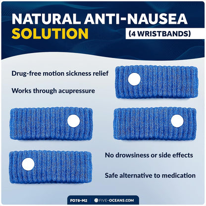 Five Oceans 暈船手環 - 暈船指壓腕帶，可自然緩解噁心、頭暈、嘔吐和暈動病 - 2 對（4 個腕帶） - FO78-M2