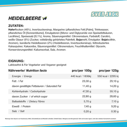 SvenJack Oat Bar Blueberry - 24 × 125g - Vegan Oatmeal Energy Bar with Blueberries, High‑Fibre, Low‑Sugar, Gluten‑Free Fruity Snack