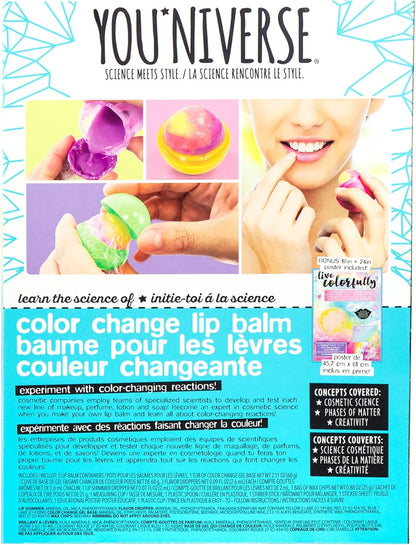 YOUniverse Color Change Lip Balm, Make 5 Lip Balms with 3 Fun Flavors, Make Your Lip Gloss Set for Teens, Fun DIY Makeup Kit, Great Gift Set for Kids Ages 6 and Up, STEAM Craft Kits